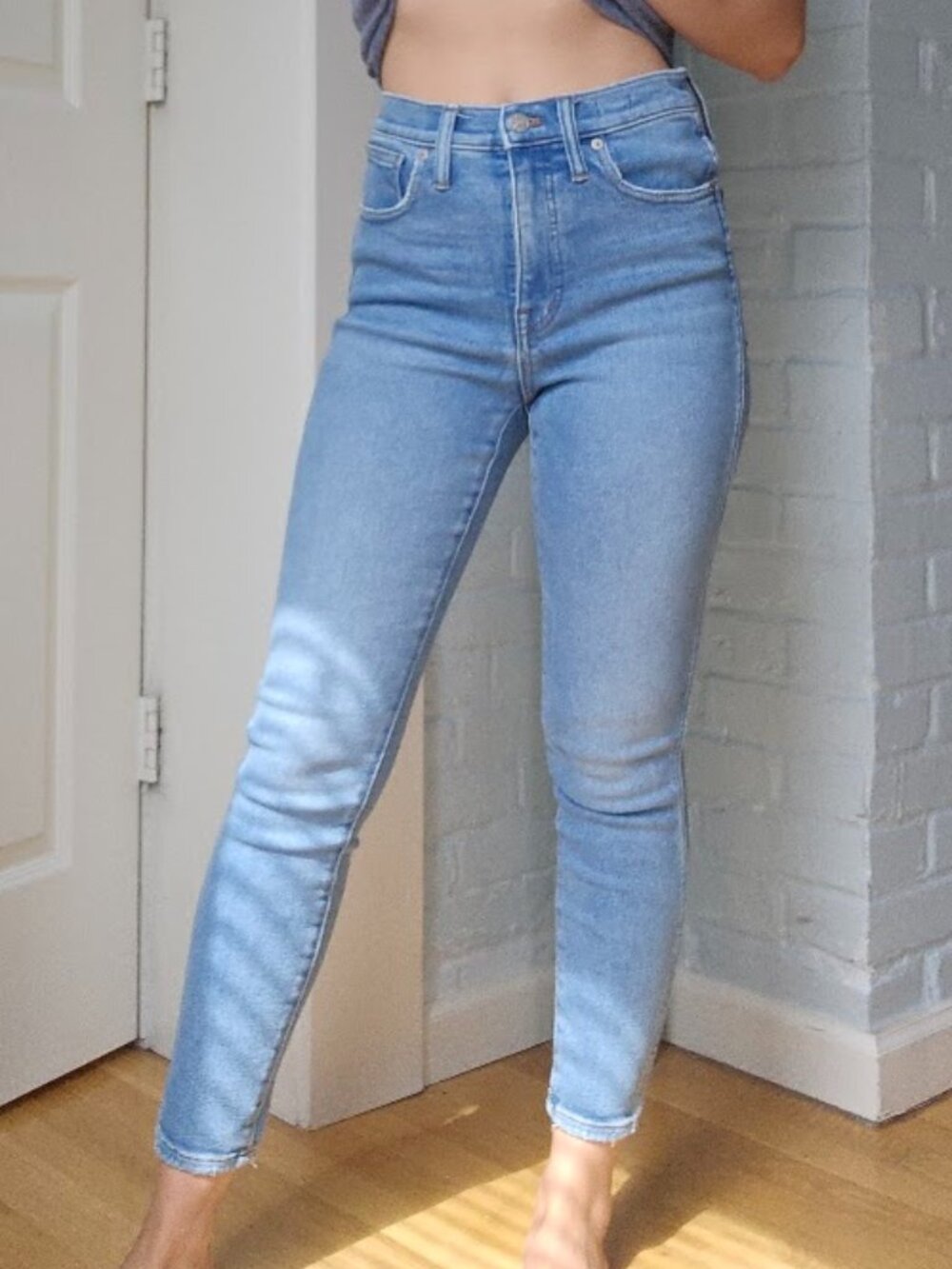 Madewell super high waisted denim petite short jeans skinny slim Y2K light blue